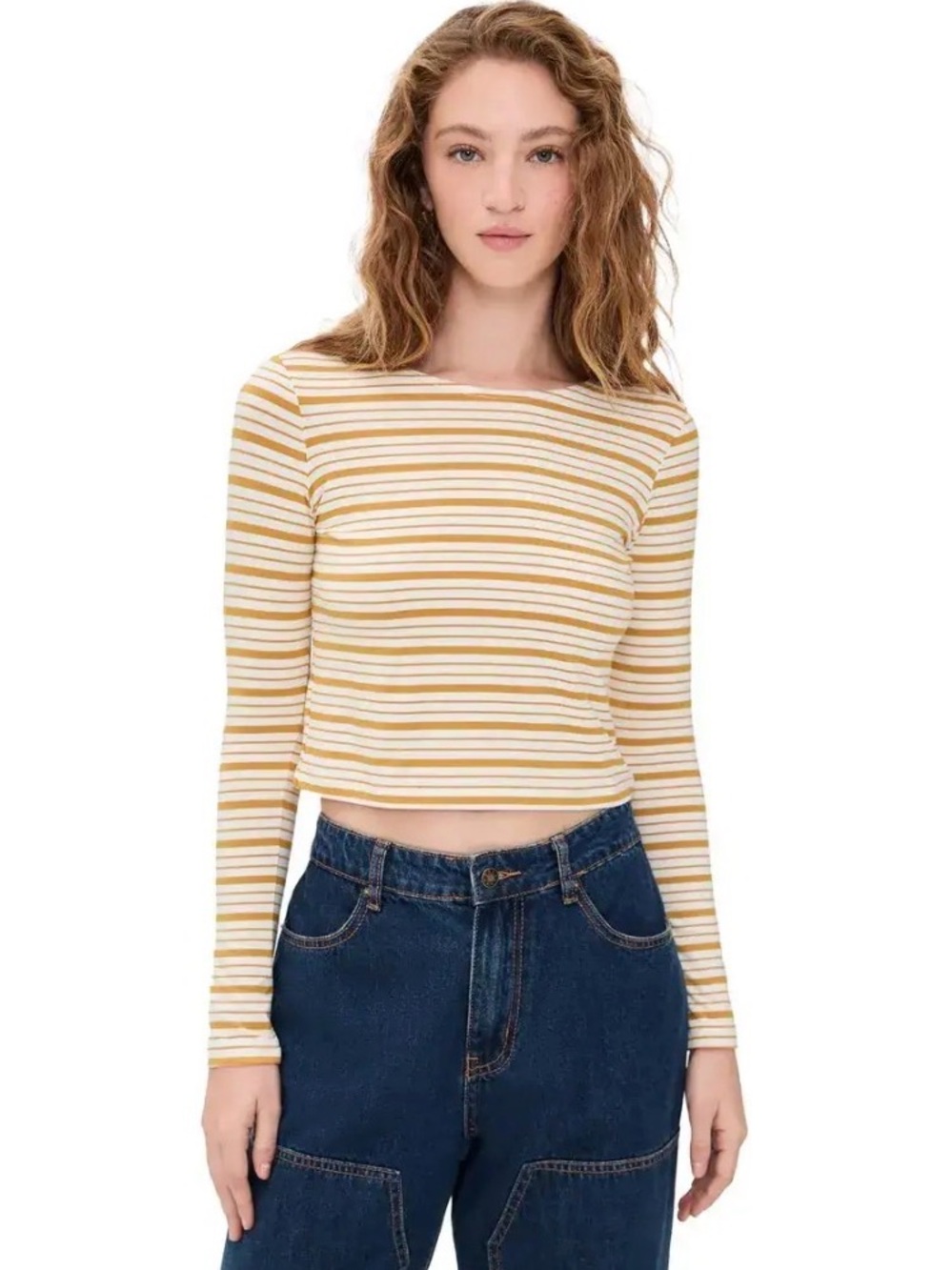 NWT- LE BOP- Striped Long Sleeve Tee - Yellow/Ivory XS